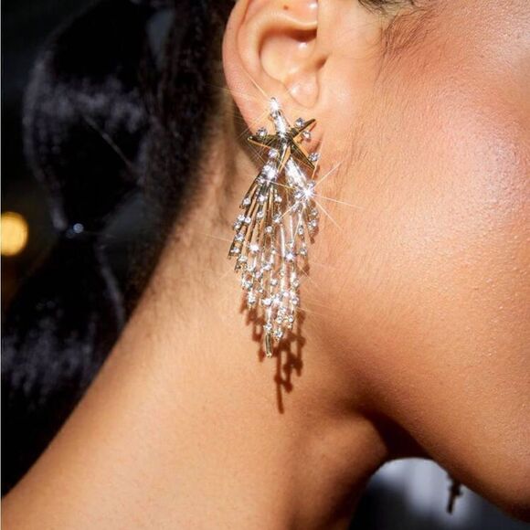 Gold star dangle earrings S529 - Picture 1 of 5